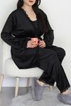 Kadın Fransız Kadife Battal Pijama Takımı Siyah
