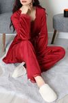 Kadın Fransız Kadife 3'Lü Set Takım Bordo