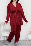 Kadın Fransız Kadife Battal Pijama Takımı Bordo