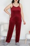 Kadın Fransız Kadife Battal Pijama Takımı Bordo