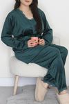 Kadın Fransız Kadife Battal Pijama Takımı Zümrüt