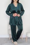 Kadın Fransız Kadife Battal Pijama Takımı Zümrüt