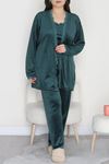 Kadın Fransız Kadife Battal Pijama Takımı Zümrüt
