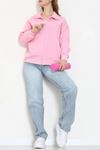 Kadın 3 İplik Kompakt Oversize Biye Detaylı Sweat Pembe