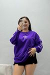 Kadın 2 İplik Bisiklet Yaka Sweat Mor