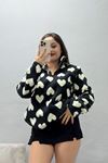 Kadın Yarım Fermuarlı Peluş Sweat Siyahkalp