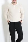 Düğmeli Polo Yaka Erkek Triko Sweat Taş