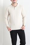 Düğmeli Polo Yaka Erkek Triko Sweat Taş