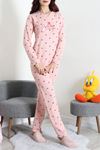 Kadın Waffle Pijama Takımı Pudra