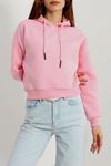 Kadın 3 İplik Kapşonlu Crop Sweat Pembe