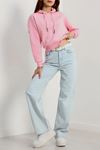 Kadın 3 İplik Kapşonlu Crop Sweat Pembe