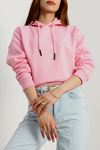 Kadın 3 İplik Kapşonlu Crop Sweat Pembe