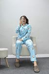 Kadın Süet Düğmeli Pijama Takımı Açıkmavi