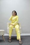 Kadın Süet Düğmeli Pijama Takımı Sarı