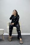 Kadın Süet Düğmeli Pijama Takımı Siyah