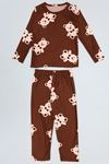 5-12 Yaş Süet Çocuk Pijama Takımı Kahve