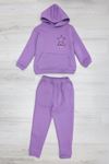 5-12 Yaş Kapşonlu Kanguru Cepli 3 İplik Çocuk Takım Lila Model TV-97817