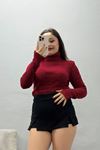 Kadın Balıkçı Yaka Parmak Geçmeli Triko Body Açıkbordo