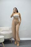 Kadın Zra Krep Korsajlı Pantolon Mocha