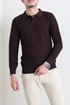 Düğmeli Polo Yaka Erkek Triko Sweat Mürdüm