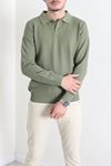 Düğmeli Polo Yaka Erkek Triko Sweat Haki