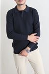 Düğmeli Polo Yaka Erkek Triko Sweat Lacivert