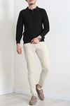 Düğmeli Polo Yaka Erkek Triko Sweat Siyah