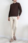 Düğmeli Polo Yaka Erkek Triko Sweat Kahve