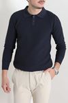 Düğmeli Polo Yaka Erkek Triko Sweat Lacivert