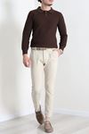 Düğmeli Polo Yaka Erkek Triko Sweat Kahve