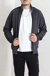 2 İplik Premium Fermuarlı Şeritli Erkek Sweat Antrasit