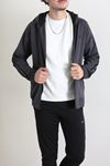 Kapüşonlu Şeritli Fermuarlı 2 İplik Erkek Sweatshirt Antrasit