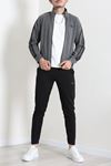 2 İplik Premium Fermuarlı Şeritli Erkek Sweat Füme