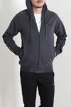 Kapüşonlu Şeritli Fermuarlı 2 İplik Erkek Sweatshirt Antrasit