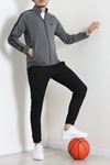 2 İplik Premium Fermuarlı Şeritli Erkek Sweat Füme