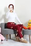 Kadın Desenli Süet Pijama Altı Bordoayı