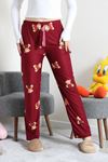 Kadın Desenli Süet Pijama Altı Bordoayı