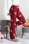Kadın Desenli Süet Pijama Altı Bordoayı