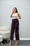Kadın Dabıl Yüksek Bel Geniş Paça Pantolon Mürdüm