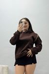 Kadın 3 İplik Şardonlu Nakış Detaylı Sweat Kahve