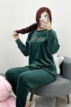 Kadın Fransız Kadife Pijama Takımı Zümrüt