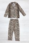 5-12 Yaş Baskılı Süet Düğmeli Çocuk Pijama Takımı Leopar