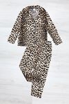 5-12 Yaş Baskılı Süet Düğmeli Çocuk Pijama Takımı Leopar