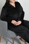 Kadın Fransız Kadife Büyük Beden Düğmeli Pijama Takımı Siyah