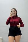 Kadın Drapeli Dik Yaka Sandy Bluz Bordo