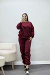 Kadın 3 İplik Bisiklet Yaka Eşofman Takımı Bordo