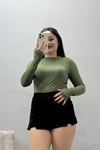 Kadın Dik Yaka Parmak Geçmeli Viskon Body Çağla