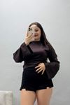 Kadın Kimono Kol Dik Yaka Bluz Açık Kahve