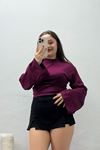 Kadın Kimono Kol Dik Yaka Bluz Mürdüm