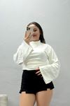 Kadın Kimono Kol Dik Yaka Bluz Ekru